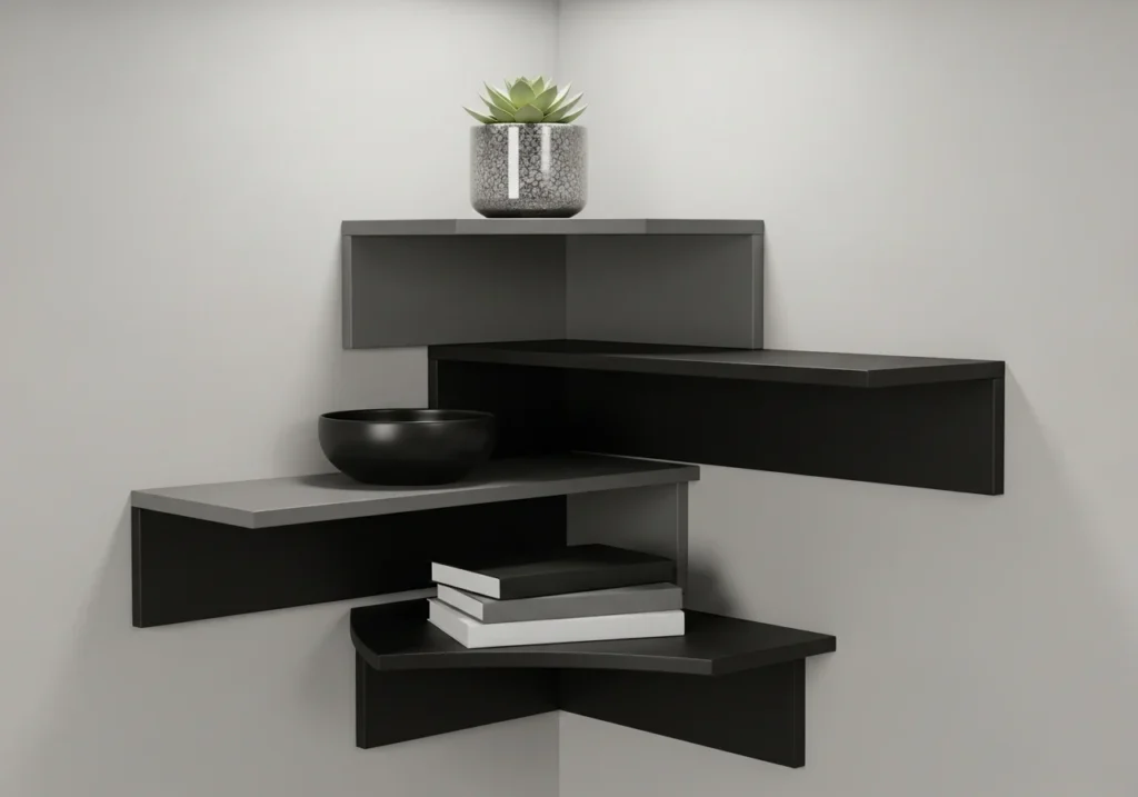 Modern wall shelves ideas with stylish floating shelves, decorative storage, books, plants, and minimal home interior design for space saving