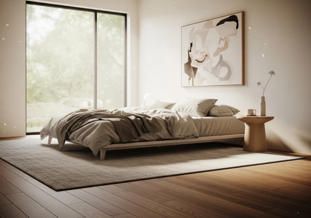 Modern home flooring guide featuring light oak wood floors and neutral interior design, showing stylish and durable flooring ideas for homes