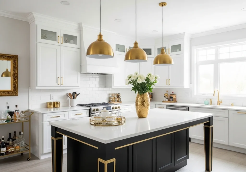 A luxury kitchen featuring pristine marble countertops, offering elegance and durability to the cooking space.