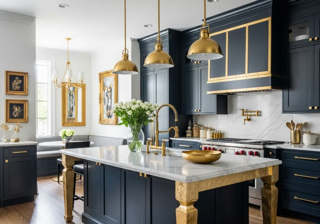 A luxury kitchen featuring pristine marble countertops, offering elegance and durability to the cooking space.
