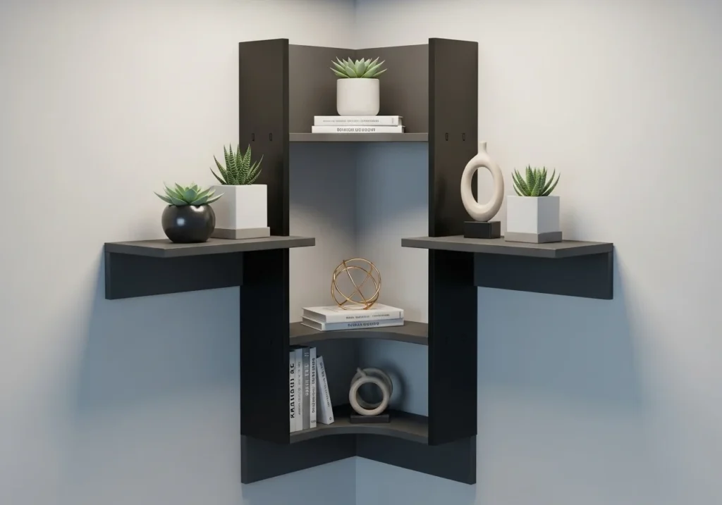 Modern wall shelves ideas with stylish floating shelves, decorative storage, books, plants, and minimal home interior design for space saving
