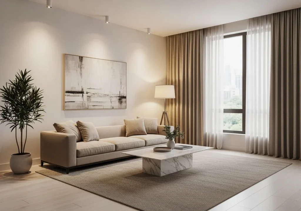 luxury living room ideas with elegant sofa, modern decor, warm lighting, and stylish interior design setup
