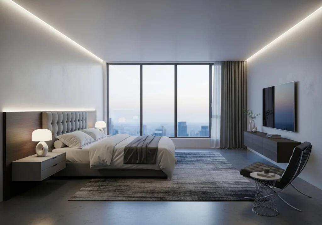 luxury bedroom design with modern elegant decor and cozy lighting