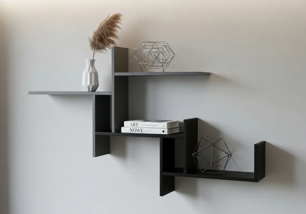 Modern wall shelves ideas with stylish floating shelves, decorative storage, books, plants, and minimal home interior design for space saving
