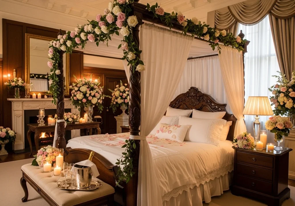 Wedding Room Decor Ideas with rose petals decoration