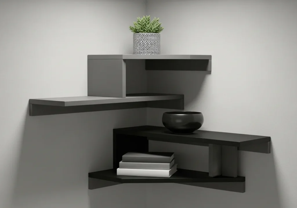 Modern wall shelves ideas with stylish floating shelves, decorative storage, books, plants, and minimal home interior design for space saving