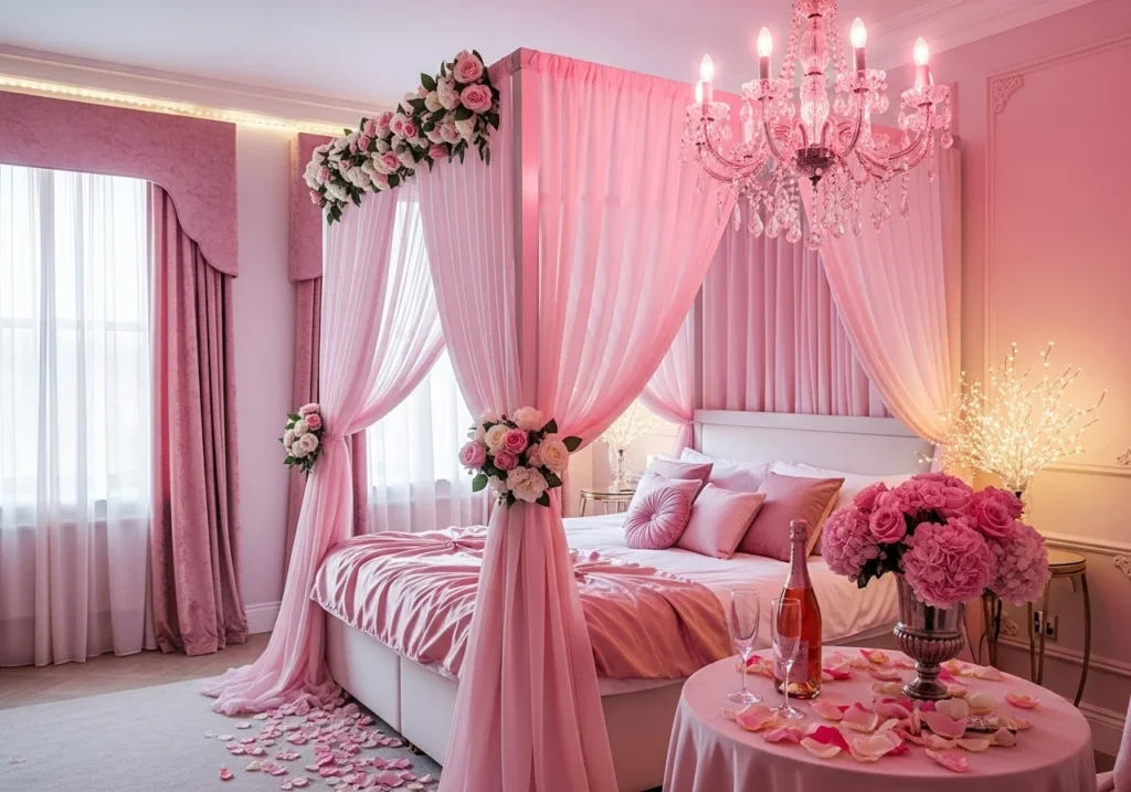 Wedding Room Decor Ideas with rose petals decoration