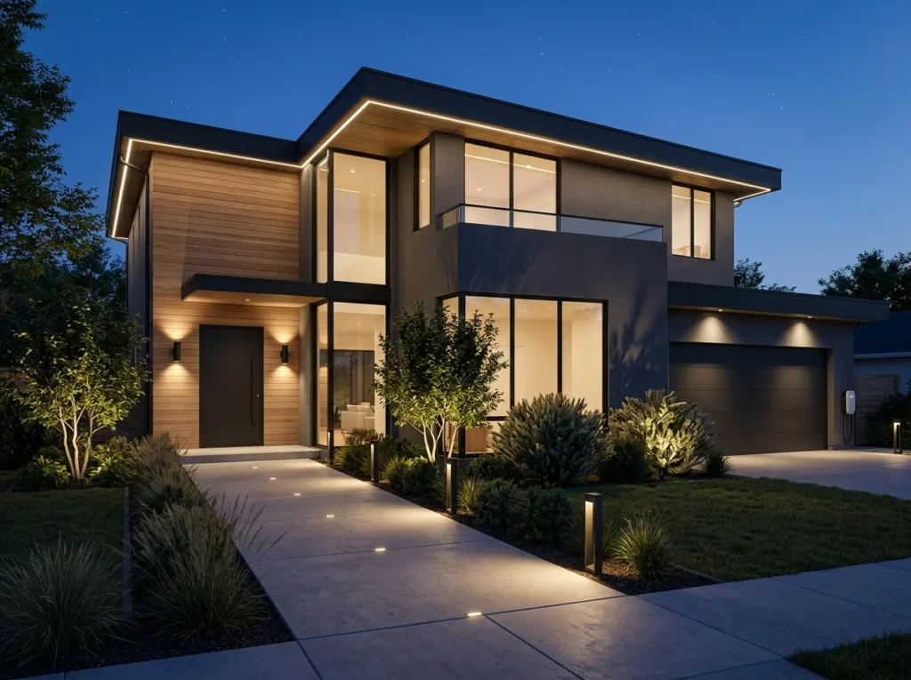 Luxury exterior home design ideas with elegant landscaping and front porch styling